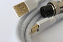 Load image into Gallery viewer, Asceny Double Sleeved Custom Keyboard Cable with Aviator Adapter, Fits Both Type-c and USB-Mini Mechanical Keyboards (White)